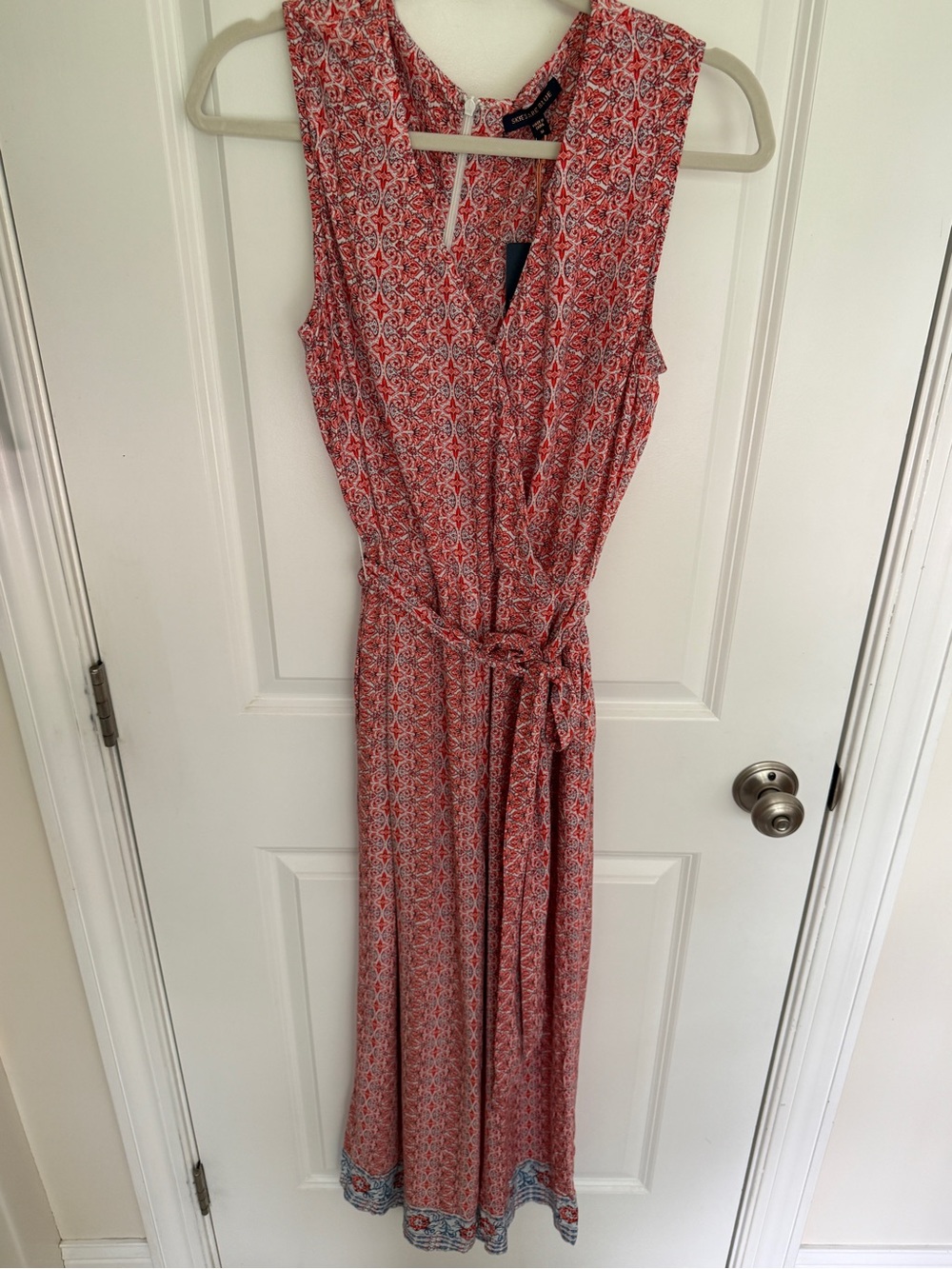 Skies Are Blue Coral Patterned Sleeveless Jumpsuit with Tie Waist New with Tags